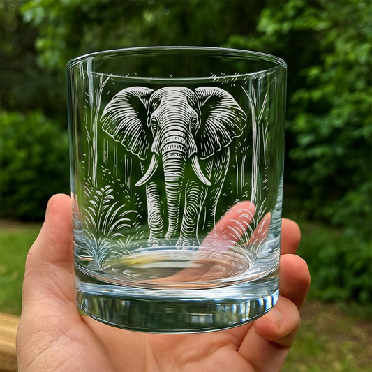 Savanna Elephant Whiskey Glass | Etched Savanna Elephant Silhouette Whiskey Glass | Gift For Animal Lovers | Wildlife Lover Gift