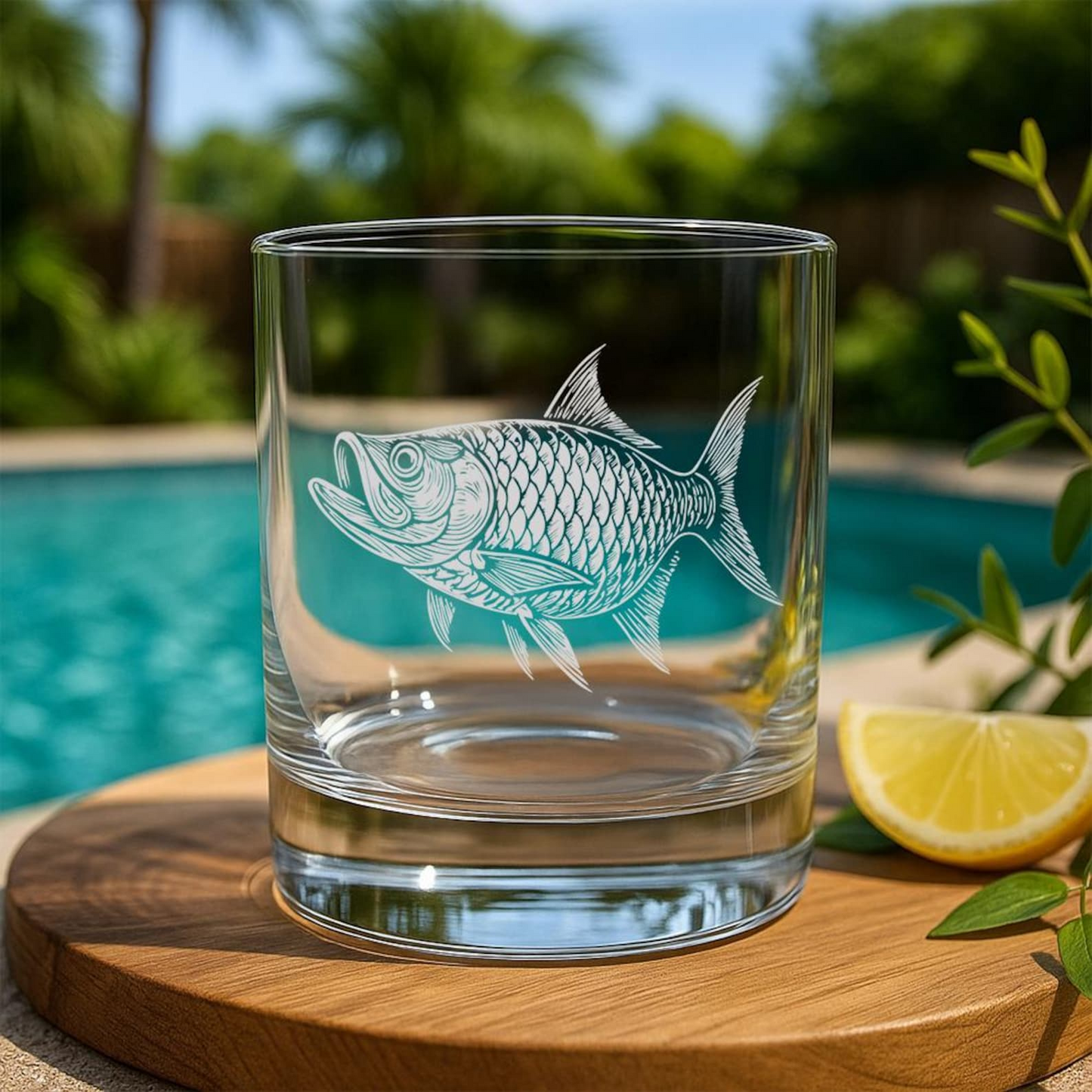 Tarpon Fish Whiskey Glass | Etched Tarpon Fish Silhouette Whiskey Glass | Coastal Bar Decor