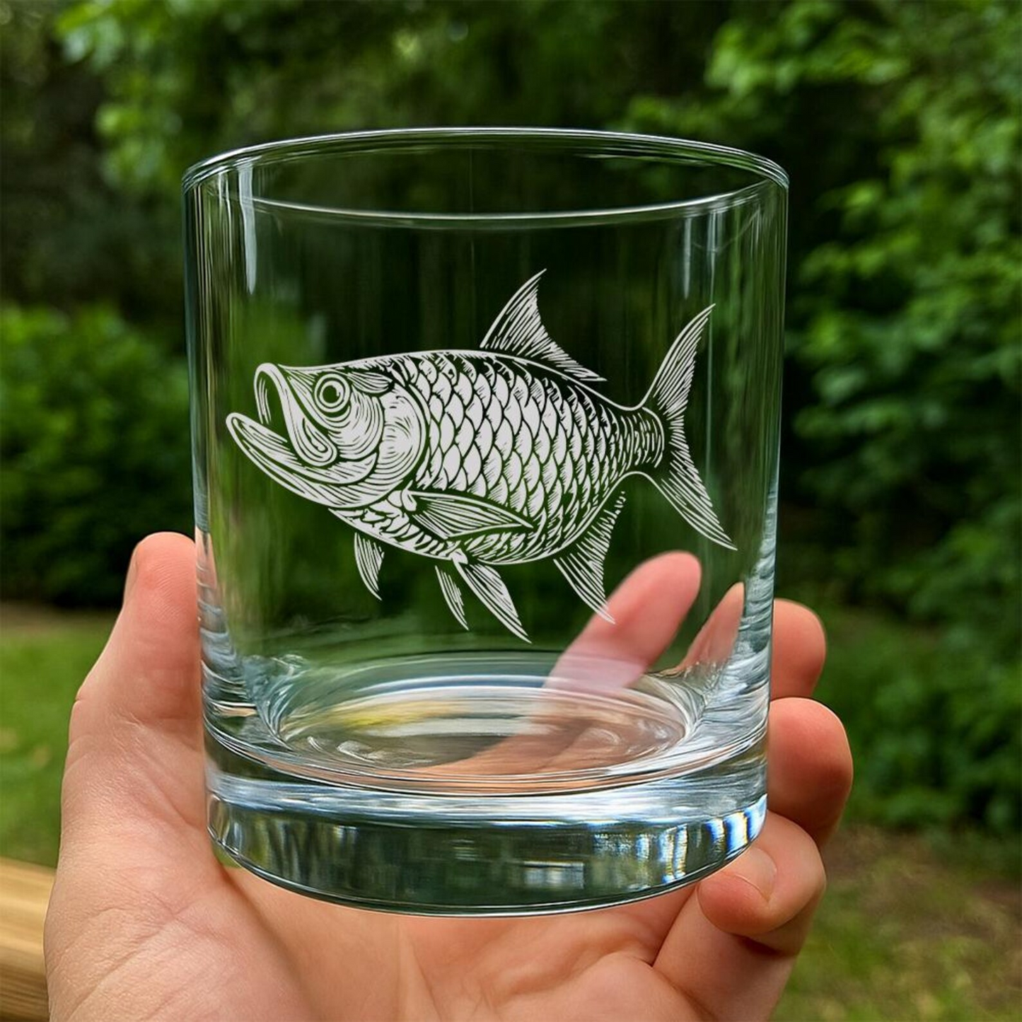 Tarpon Fish Whiskey Glass | Etched Tarpon Fish Silhouette Whiskey Glass | Coastal Bar Decor