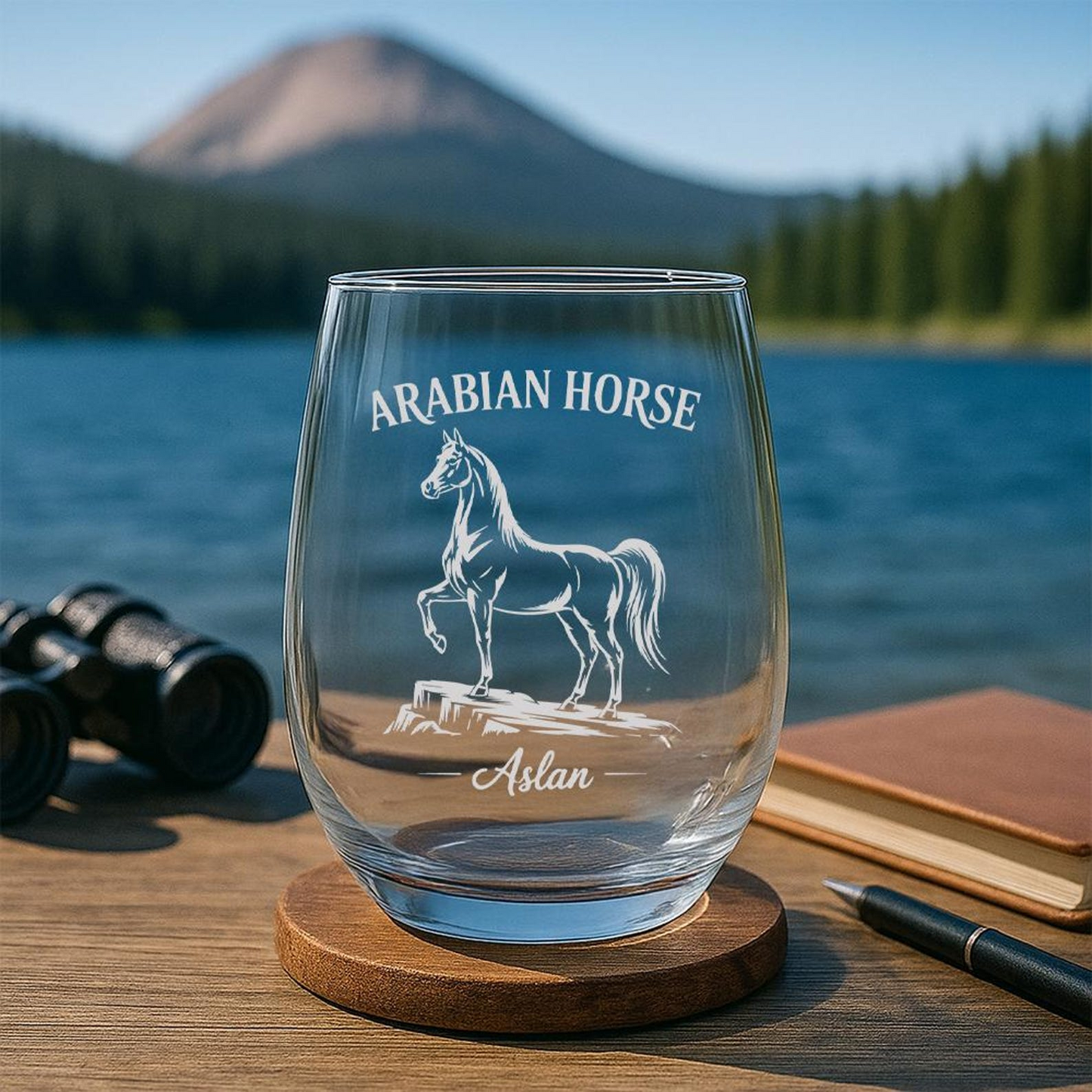 Custom Name Arabian Horse Beer Can Glass | Etched Arabian Horse Silhouette Beer Can Glass | Gift for Horse Lovers