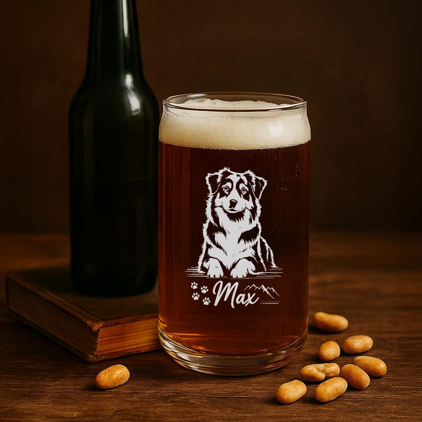Custom Dog Name & Photo Beer Can Glass | Etched Dog with Name & Birthdate | Personalized Dog Beer Can Glass