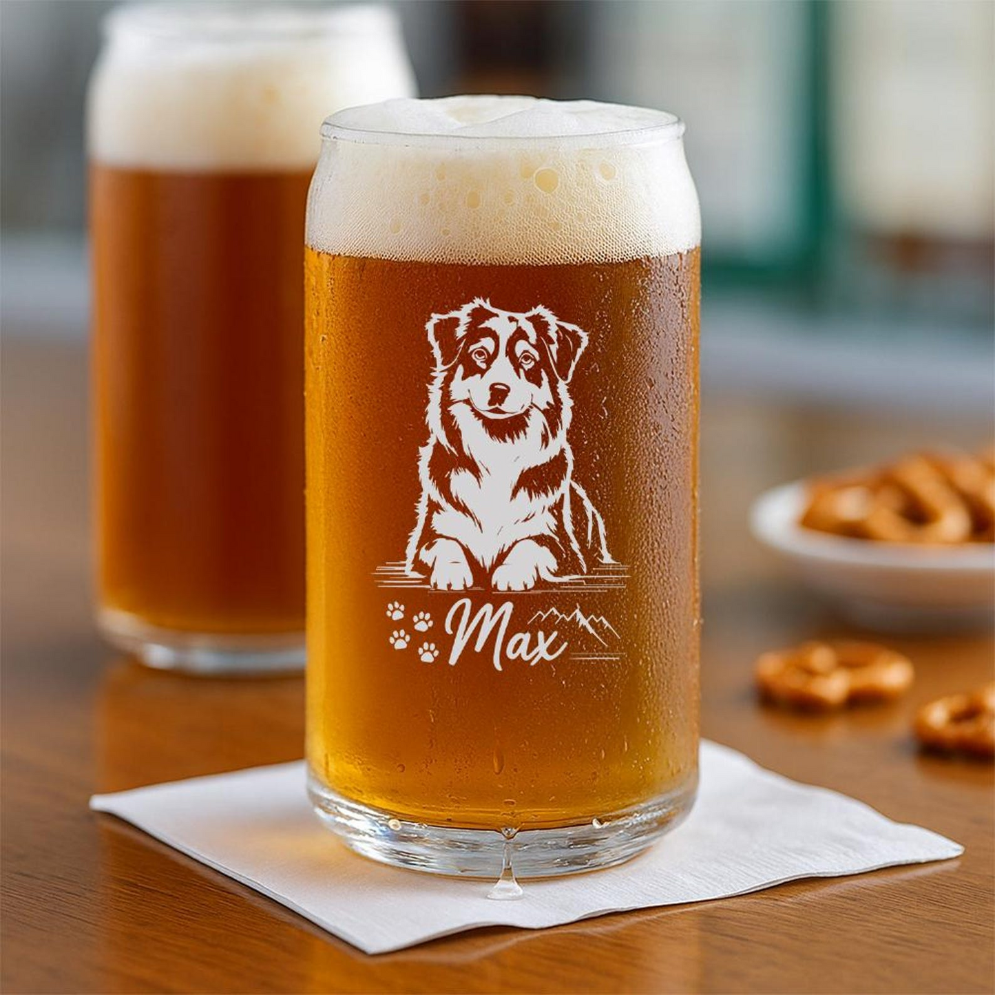Custom Dog Name & Photo Beer Can Glass | Etched Dog with Name & Birthdate | Personalized Dog Beer Can Glass