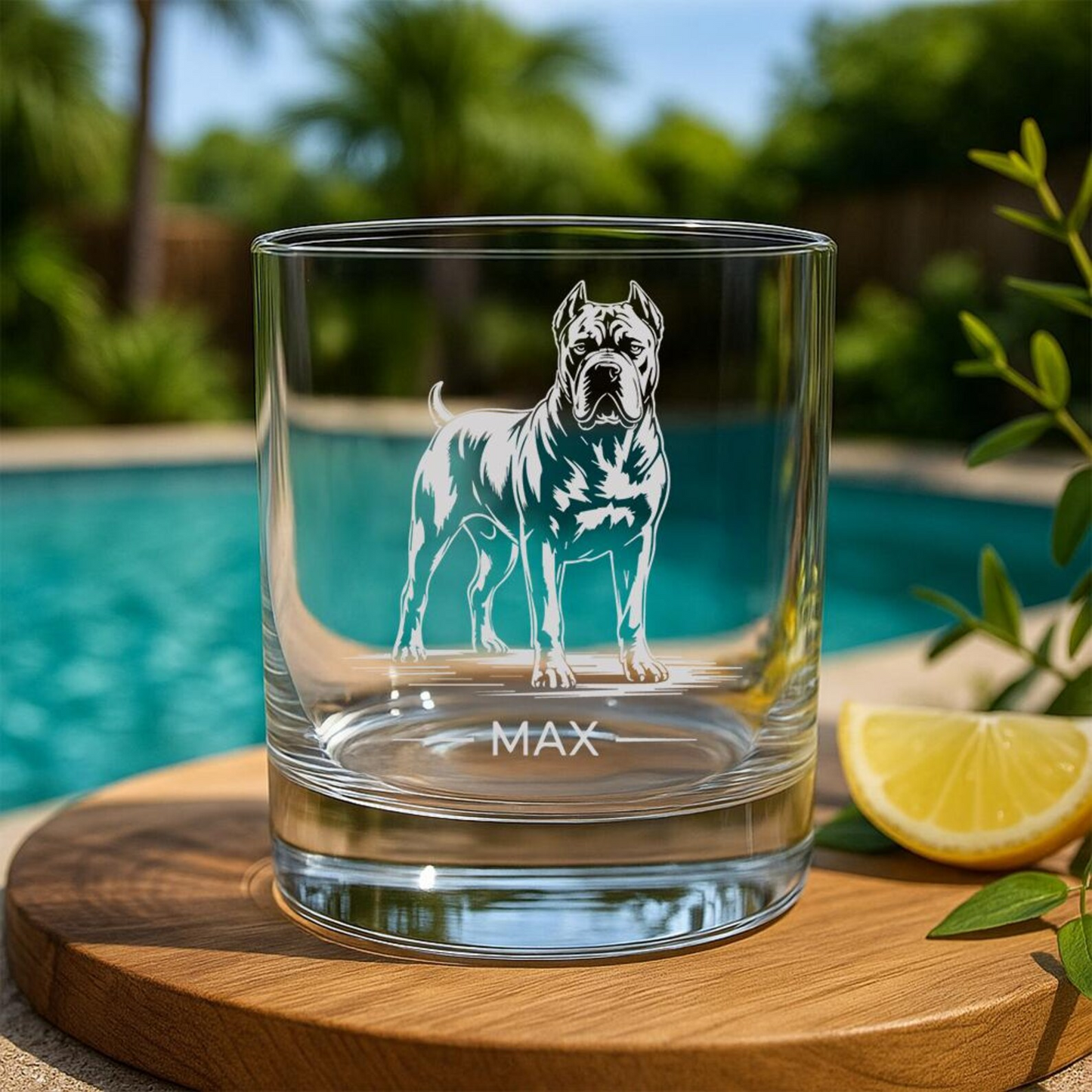 Custom Name Cane Corso Dog Whiskey Glass | Etched Cane Corso Dog Silhouette Whiskey Glass | Gift for Dog Lovers