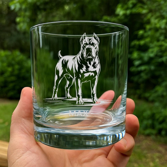 Custom Name Cane Corso Dog Whiskey Glass | Etched Cane Corso Dog Silhouette Whiskey Glass | Gift for Dog Lovers
