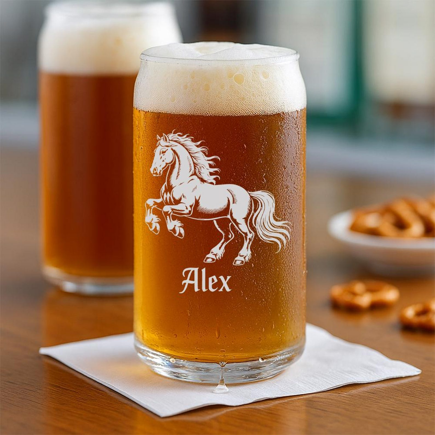 Custom Name Friesian Horse Beer Can Glass | Etched Friesian Horse Sihouette Beer Can Glass | Gift for Horse Lovers