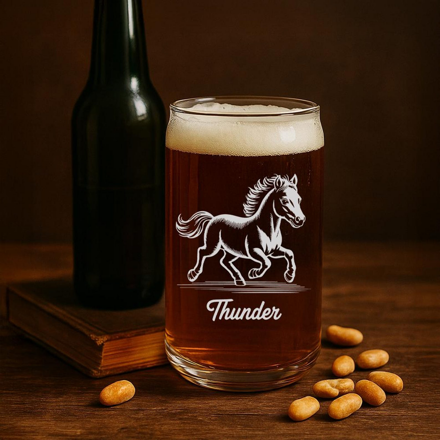 Custom Name Miniature Horse Beer Can Glass | Etched Miniature Horse Sihouette Beer Can Glass | Gift for Horse Lovers