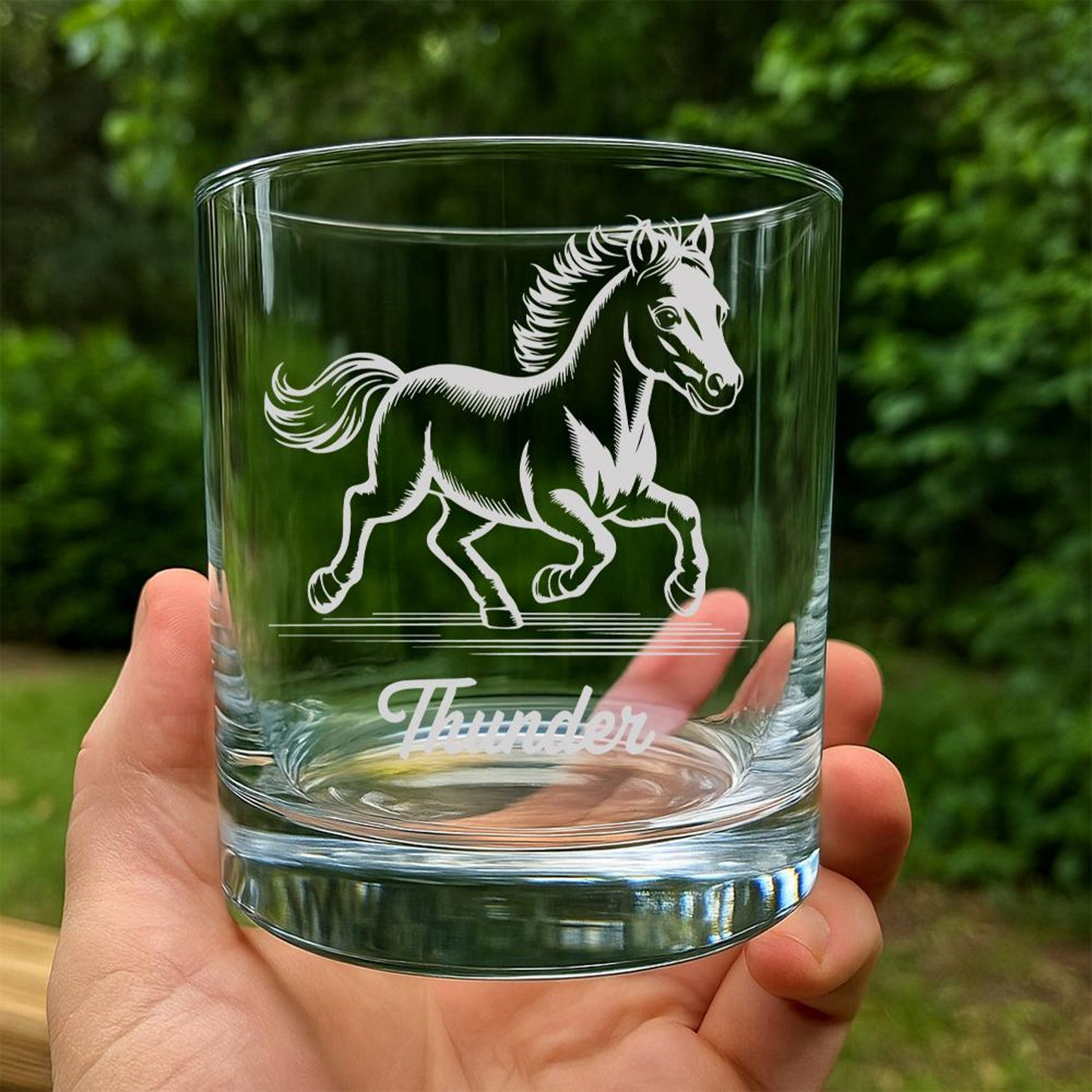 Custom Name Miniature Horse Whiskey Glass | Etched Miniature Horse Silhouette Whiskey Glass | Gift for Horse Lovers