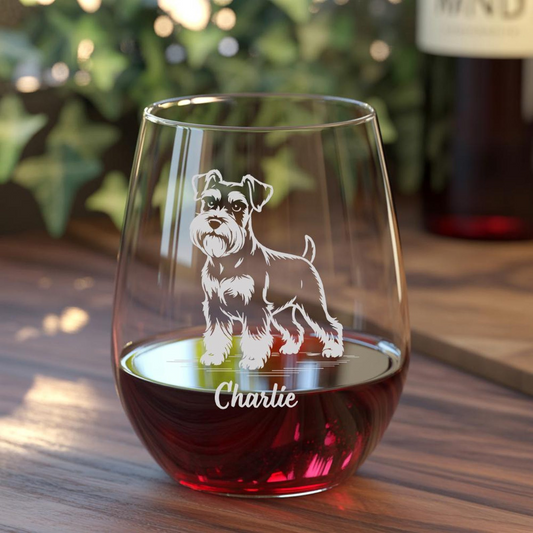 Custom Name Miniature Schnauzer Beer Can Glass | Etched Miniature Schnauzer Silhouette Beer Can Glass | Gift for Dog Lovers