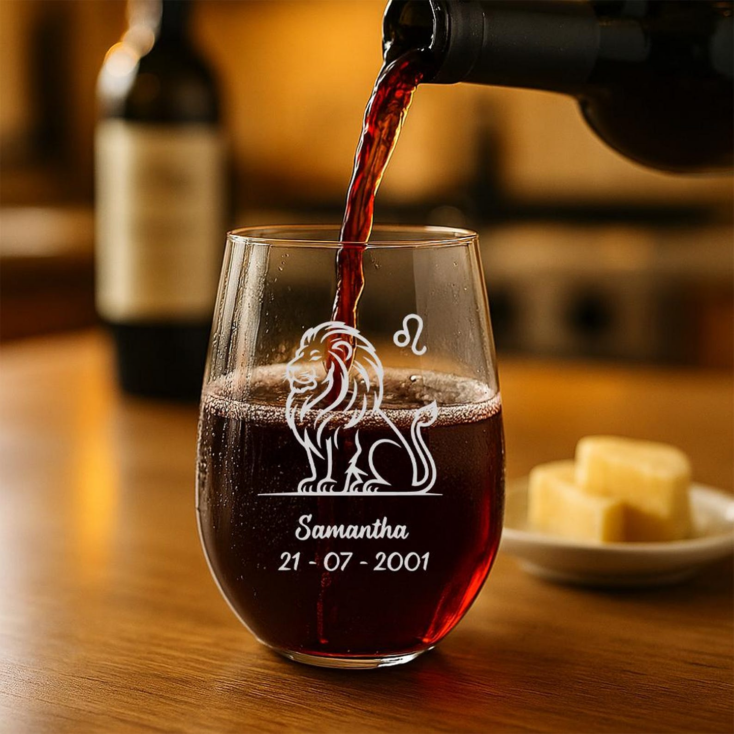 Personalized Leo Zodiac Stemless Wine Glass | Custom Name & Date Leo Zodiac | Gift For Astrology Lovers