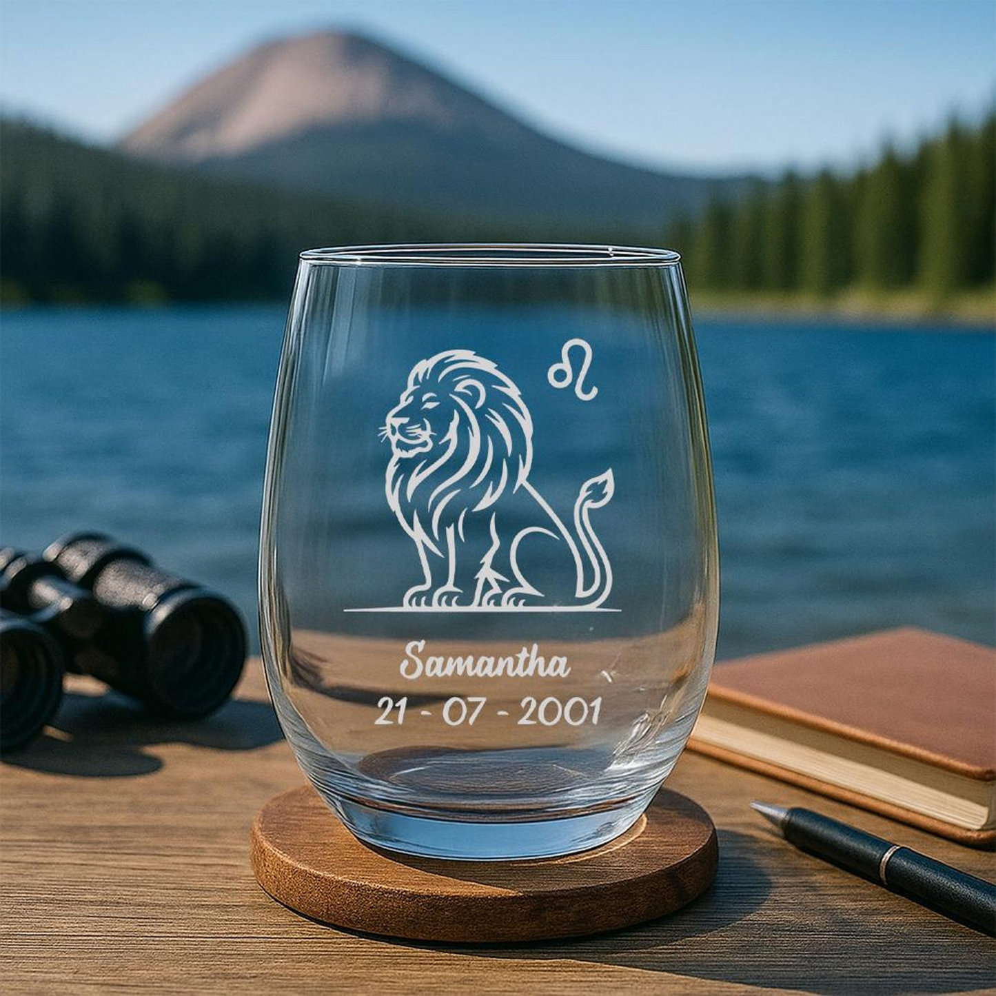 Personalized Leo Zodiac Stemless Wine Glass | Custom Name & Date Leo Zodiac | Gift For Astrology Lovers