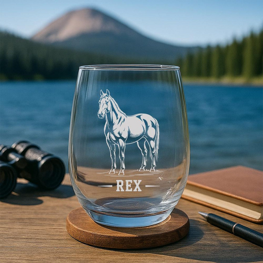 Custom Name Quarter Horse Beer Can Glass | Etched Quarter Horse Silhouette Beer Can Glass | Gift for Horse Lovers