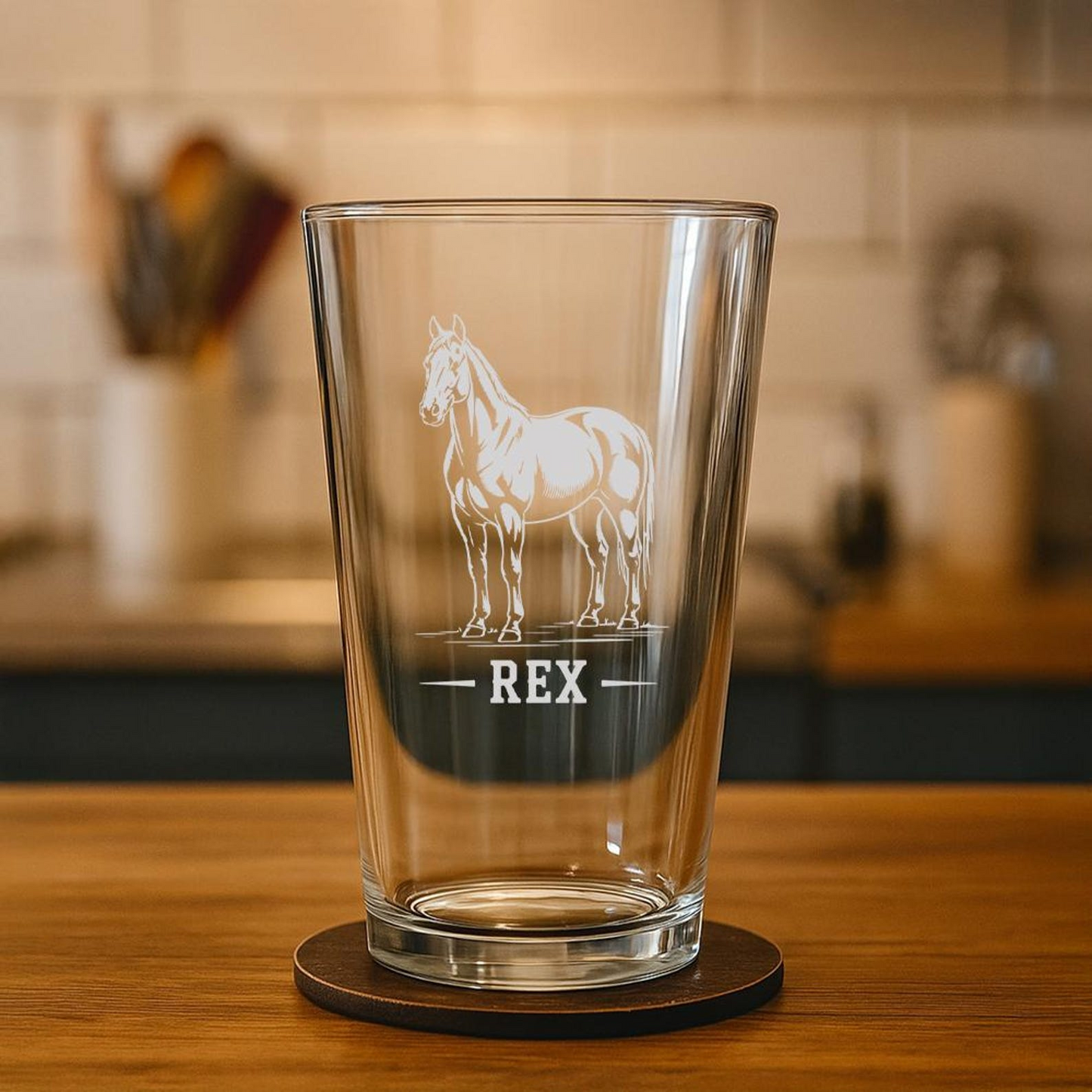 Custom Name Quarter Horse Pint Glass | Etched Quarter Horse Silhouette Beer Glaass | Gift For Horse Lovers