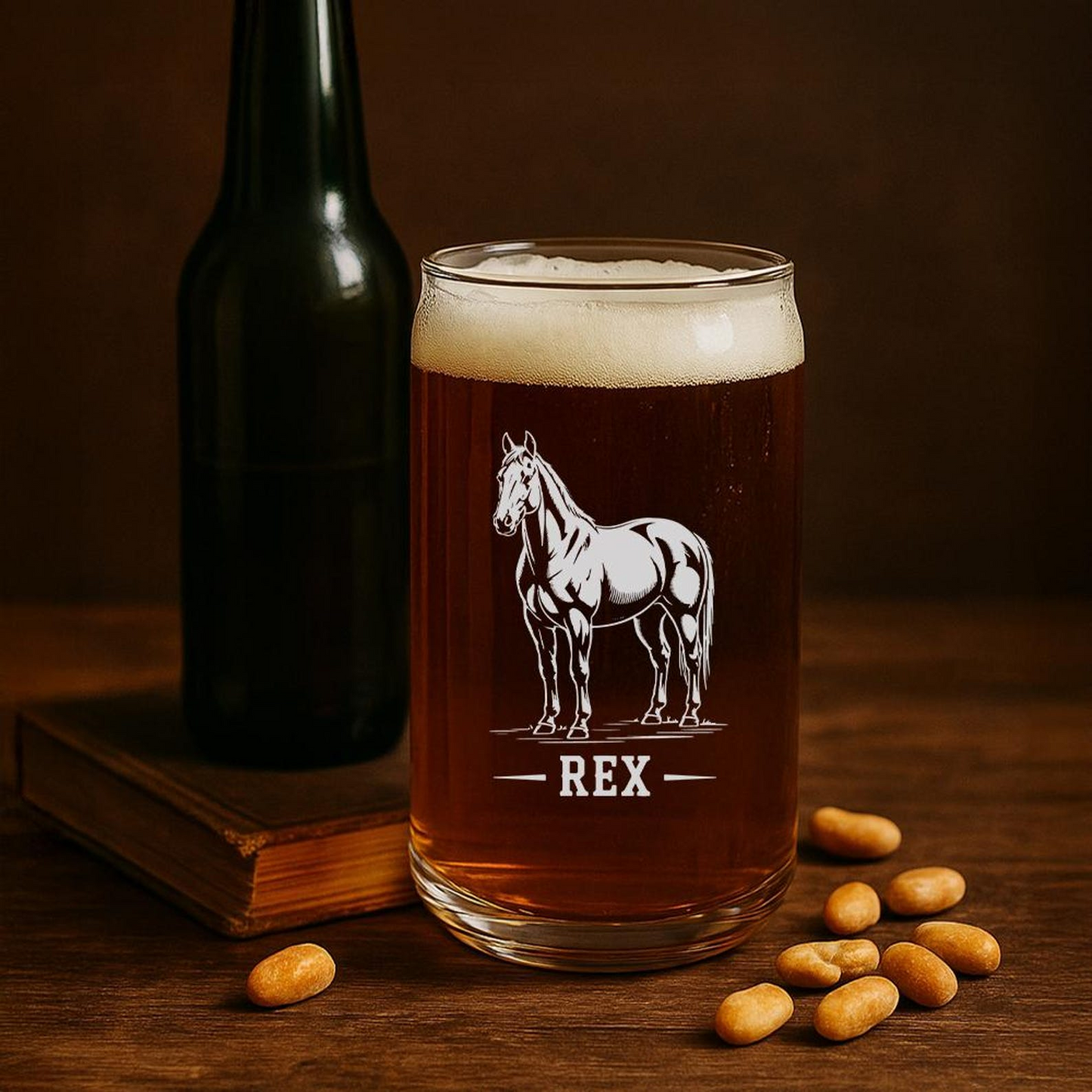 Custom Name Quarter Horse  Beer Can Glass | Etched Quarter Horse Sihouette Beer Can Glass | Gift for Horse Lovers