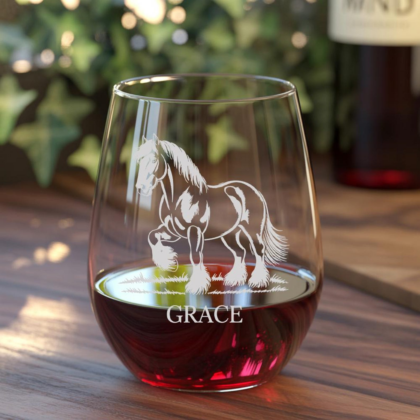 Custom Name Shire Horse Beer Can Glass | Etched Shire Horse Silhouette Beer Can Glass | Gift for Horse Lovers