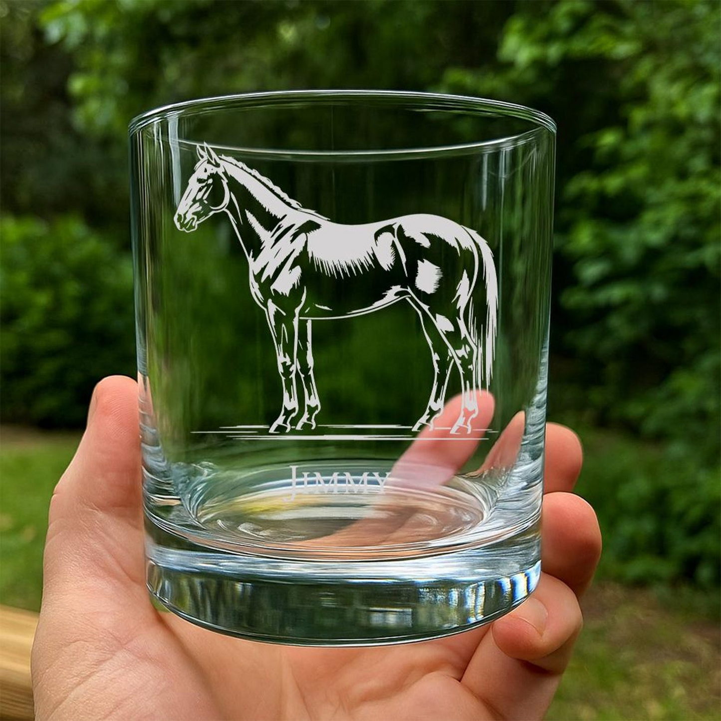 Custom Name Thoroughbred Horse Whiskey Glass | Etched Thoroughbred Horse Silhouette Whiskey Glass | Gift for Horse Lovers