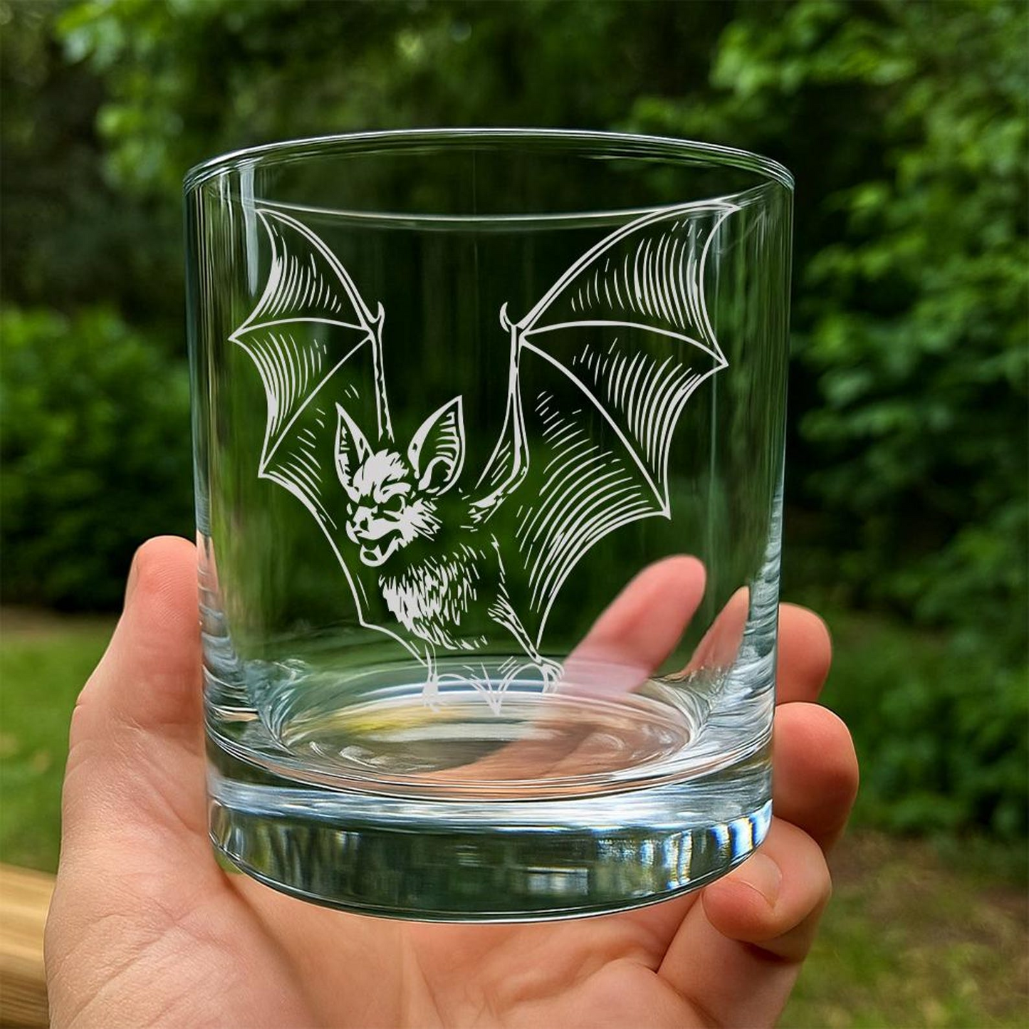 Bat Whiskey Glass | Etched Bat Silhouette Whiskey Glass | Gift for Animal Lovers | Woodland Animal Fans