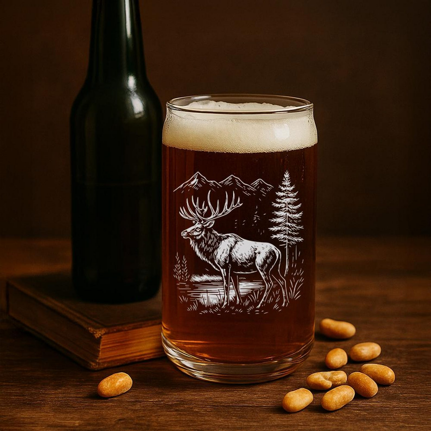 Elk Beer Can Glass | Elk Silhouette Beer Can Glass | Gift for Hunters | Rustic Mountain Cabin Decor Fans