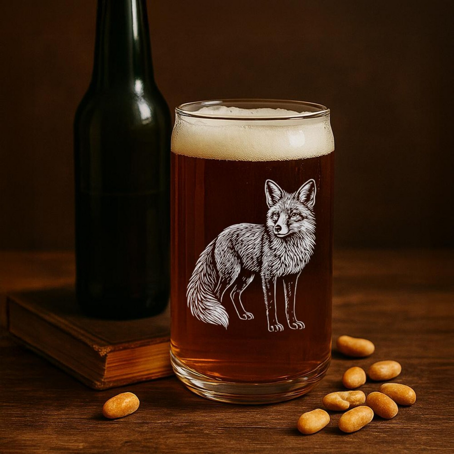 Fox Beer Can Glass | Etched Fox Silhouette Beer Can Glass | Gift for Animal Lovers