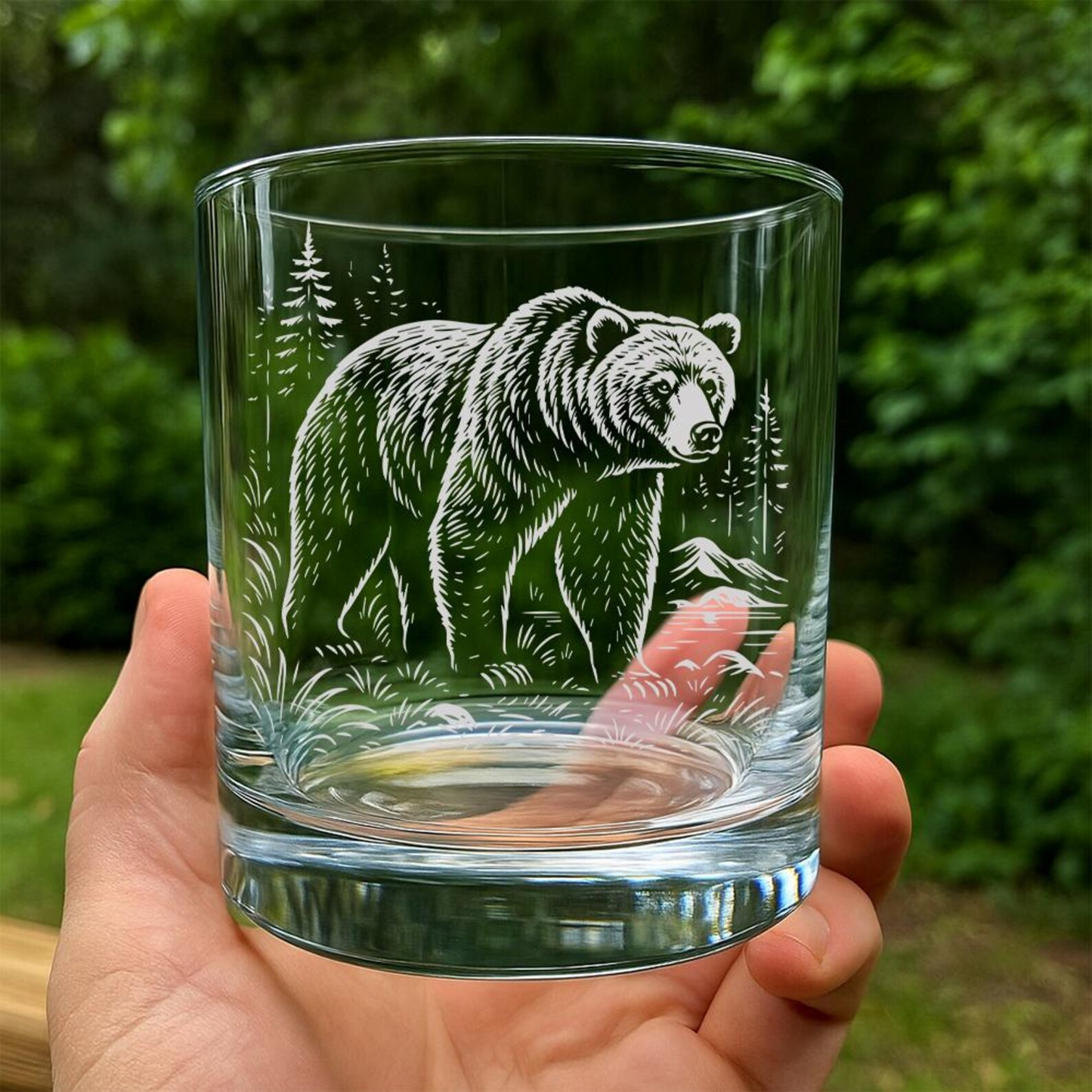 Grizzly Bear Whiskey Glass | Etched Grizzly Bear Silhouette Whiskey Glass | Gift for Animal Lovers