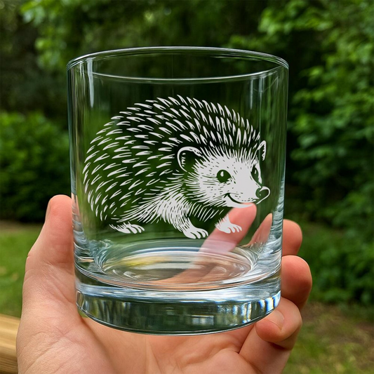 Hedgehog Whiskey Glass | Etched Hedgehog Silhouette Whiskey Glass | Gift for Animal Lovers