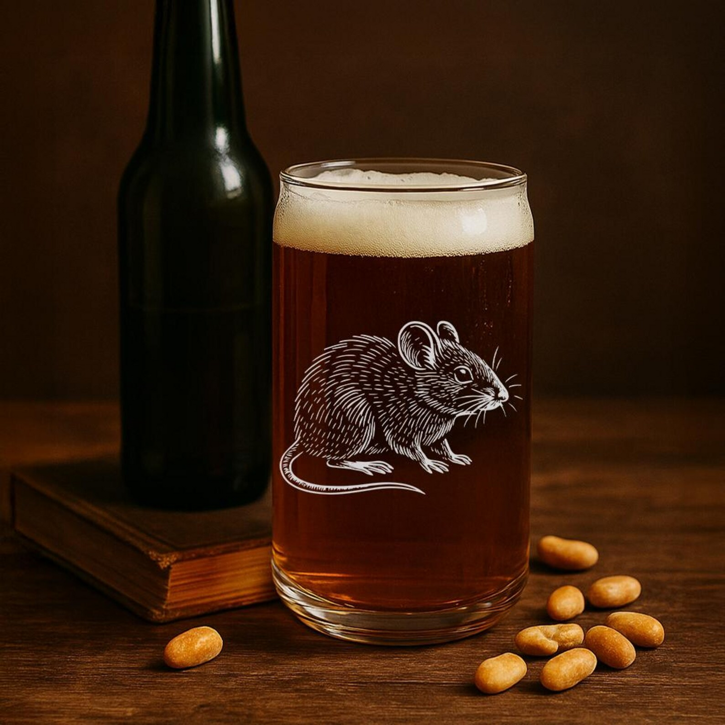Mice Beer Can Glass | Etched Mice Silhouette Beer Can Glass | Gift for Animal Lovers