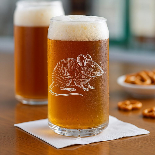 Mice Beer Can Glass | Etched Mice Silhouette Beer Can Glass | Gift for Animal Lovers