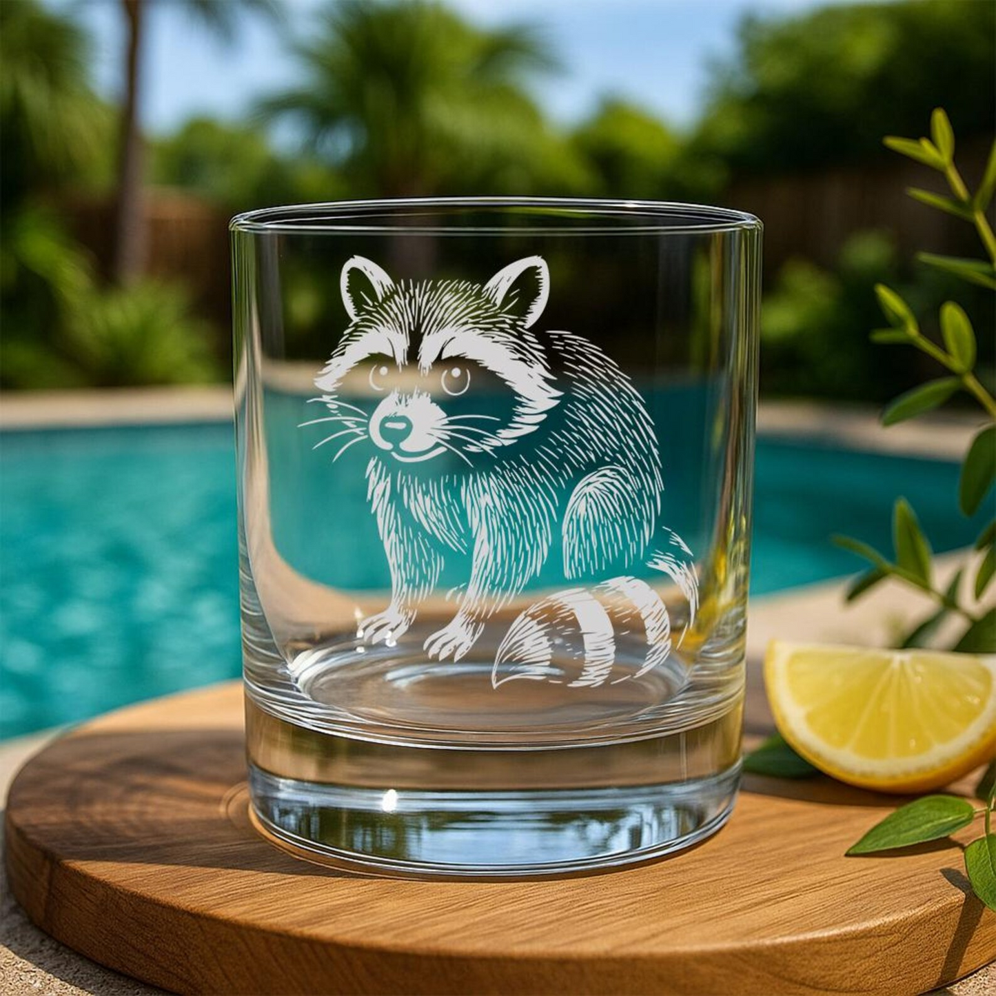Raccoon Whiskey Glass | Etched Raccoon Silhouette Whiskey Glass | Gift For Animal Lovers