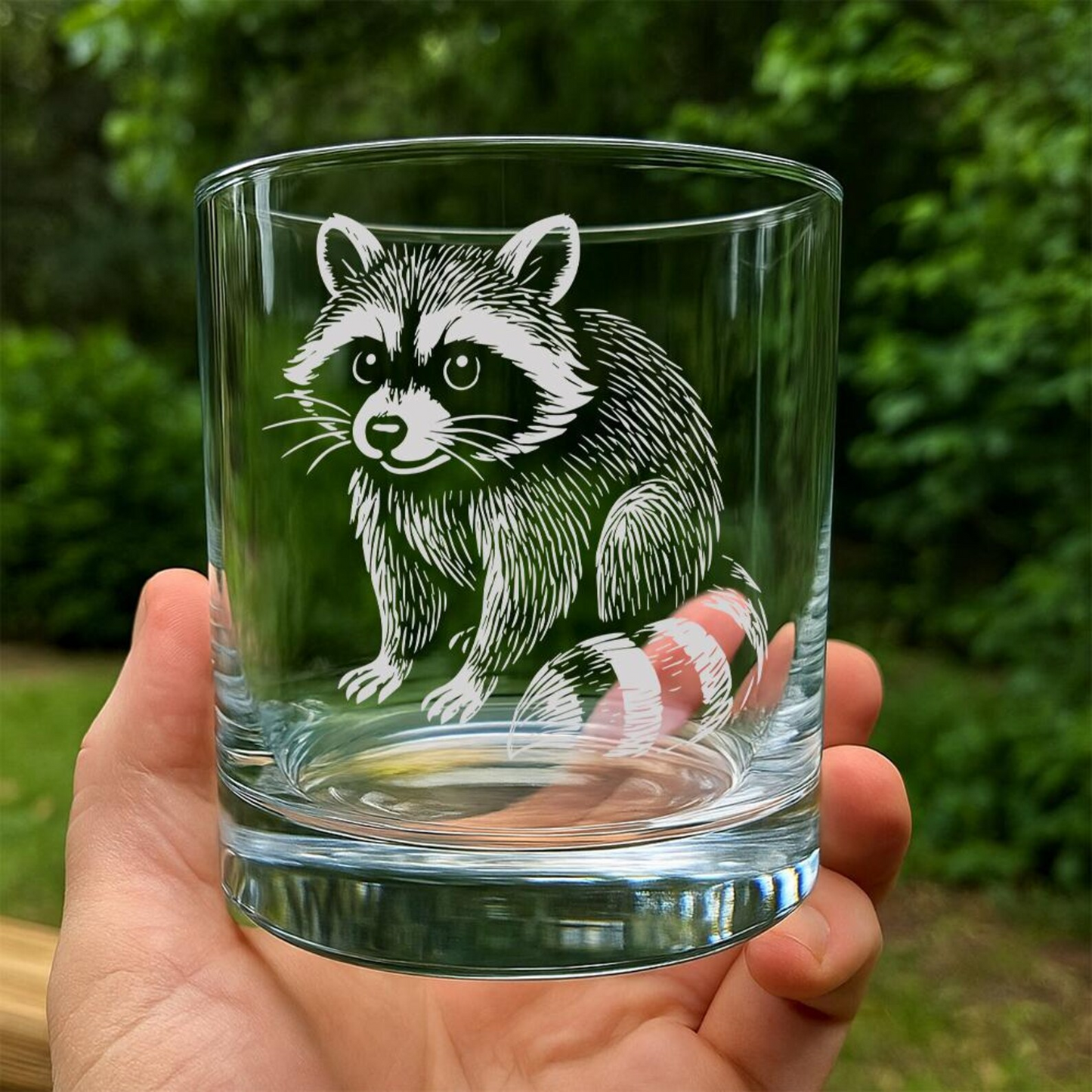 Raccoon Whiskey Glass | Etched Raccoon Silhouette Whiskey Glass | Gift For Animal Lovers