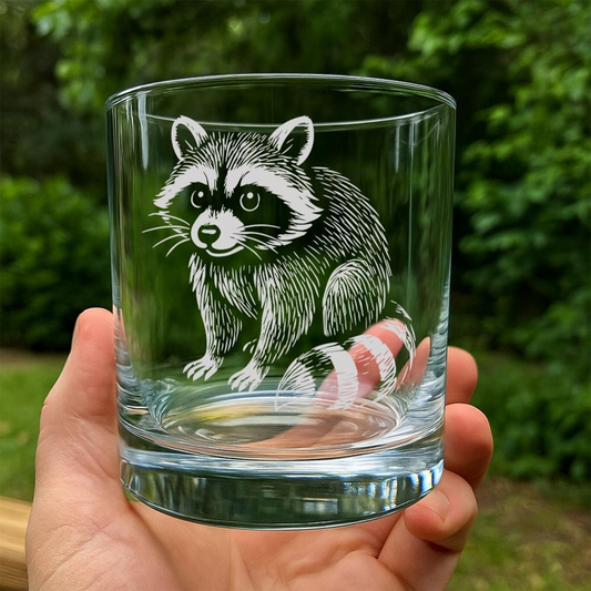 Raccoon Whiskey Glass | Etched Raccoon Silhouette Whiskey Glass | Gift For Animal Lovers