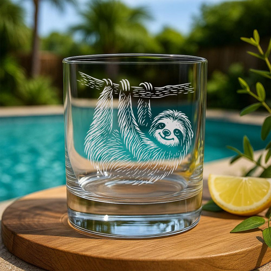 Sloth Whiskey Glass | Etched Sloth Silhouette Whiskey Glass | Gift For Animal Lovers