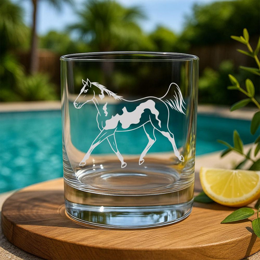 American Paint Horse Whiskey Glass | Etched American Paint Horse Silhouette Whiskey Glass | Gift for Animal Lovers