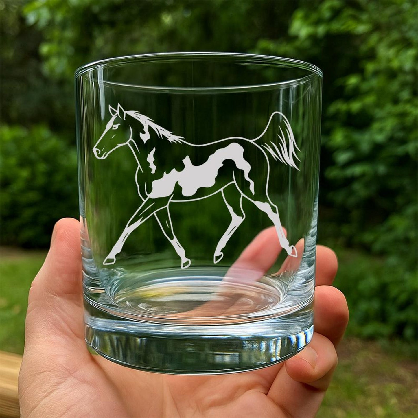 American Paint Horse Whiskey Glass | Etched American Paint Horse Silhouette Whiskey Glass | Gift for Animal Lovers