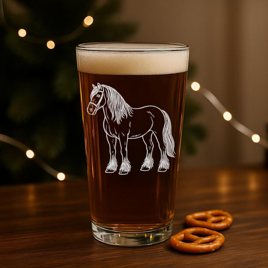 Percheron Horse Pint Glass | Etched Percheron Horse Silhouette Beer Glaass | Gift For Horse Lovers
