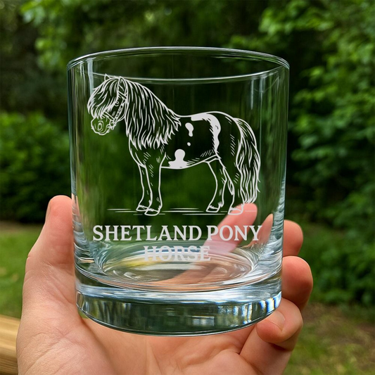 Shetland Pony Horse Whiskey Glass | Etched Shetland Pony Silhouette Whiskey Glass | Gift For Horse Lovers