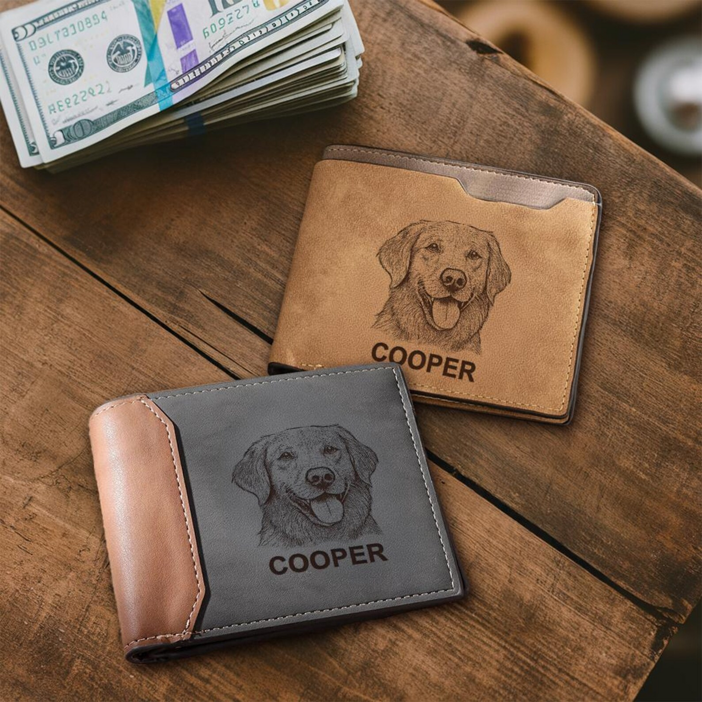Custom Dog Photo Engraved Leather Wallet | Personalized Dog Photo Wallet | Pet Lover Gift