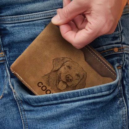 Custom Dog Photo Engraved Leather Wallet | Personalized Dog Photo Wallet | Pet Lover Gift