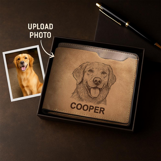 Custom Dog Photo Engraved Leather Wallet | Personalized Dog Photo Wallet | Pet Lover Gift