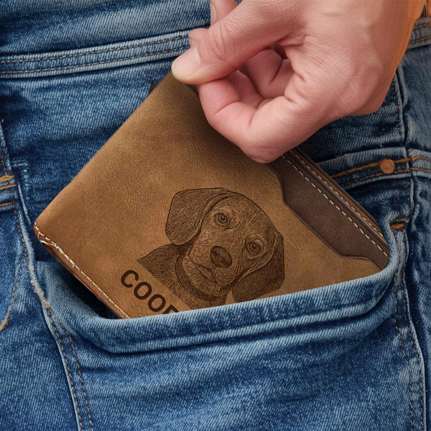 Custom Dog Engraved Leather Wallet | Personalized Dog Photo Wallet | Dog Lover Gift