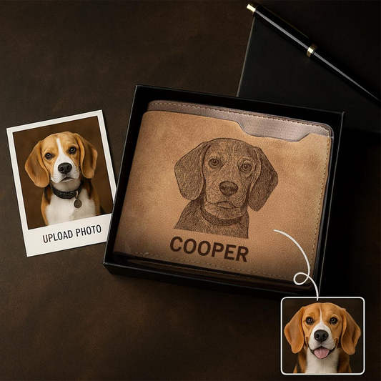 Custom Dog Engraved Leather Wallet | Personalized Dog Photo Wallet | Dog Lover Gift