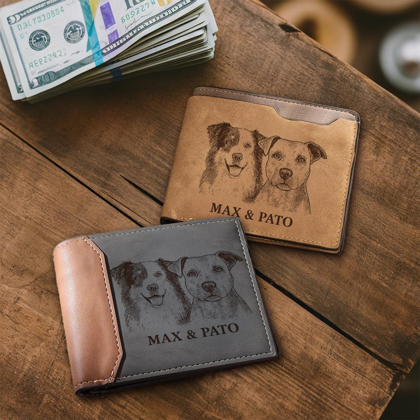 Custom Dog Portrait Engraved Leather Wallet | Personalized Dog Photo Wallet For Dog Lovers | Dog Memorial Gift