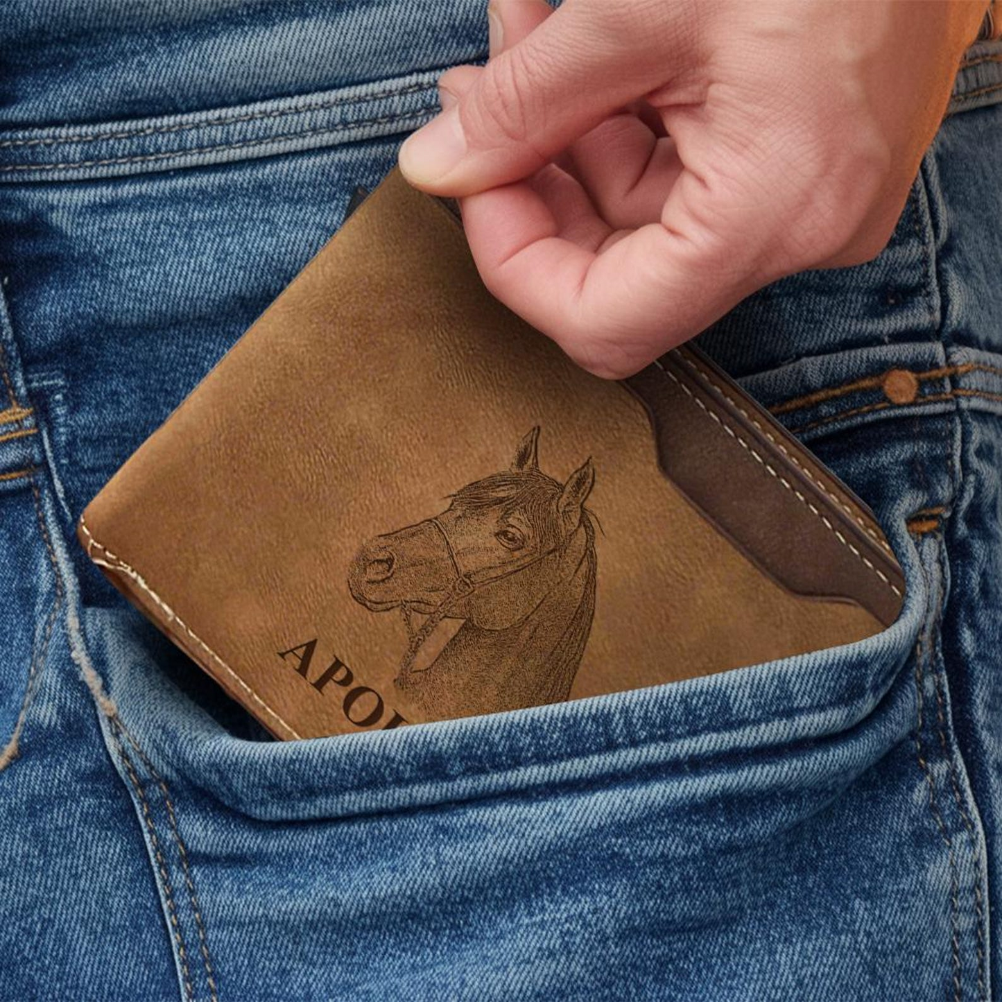 Custom Horse Photo Engraved Leather Wallet | Personalized Horse Photo Wallet | Horse Memorial Gift