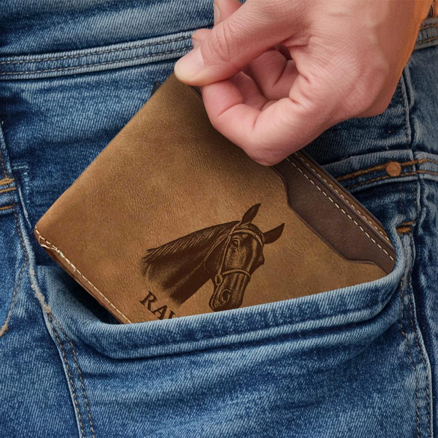 Custom Horse Photo Engraved Leather Wallet | Personalized Horse Photo Wallet For Horse Lovers | Horse Memorial Gift