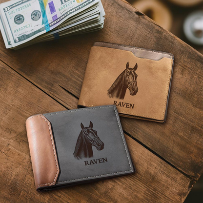 Custom Horse Photo Engraved Leather Wallet | Personalized Horse Photo Wallet For Horse Lovers | Horse Memorial Gift
