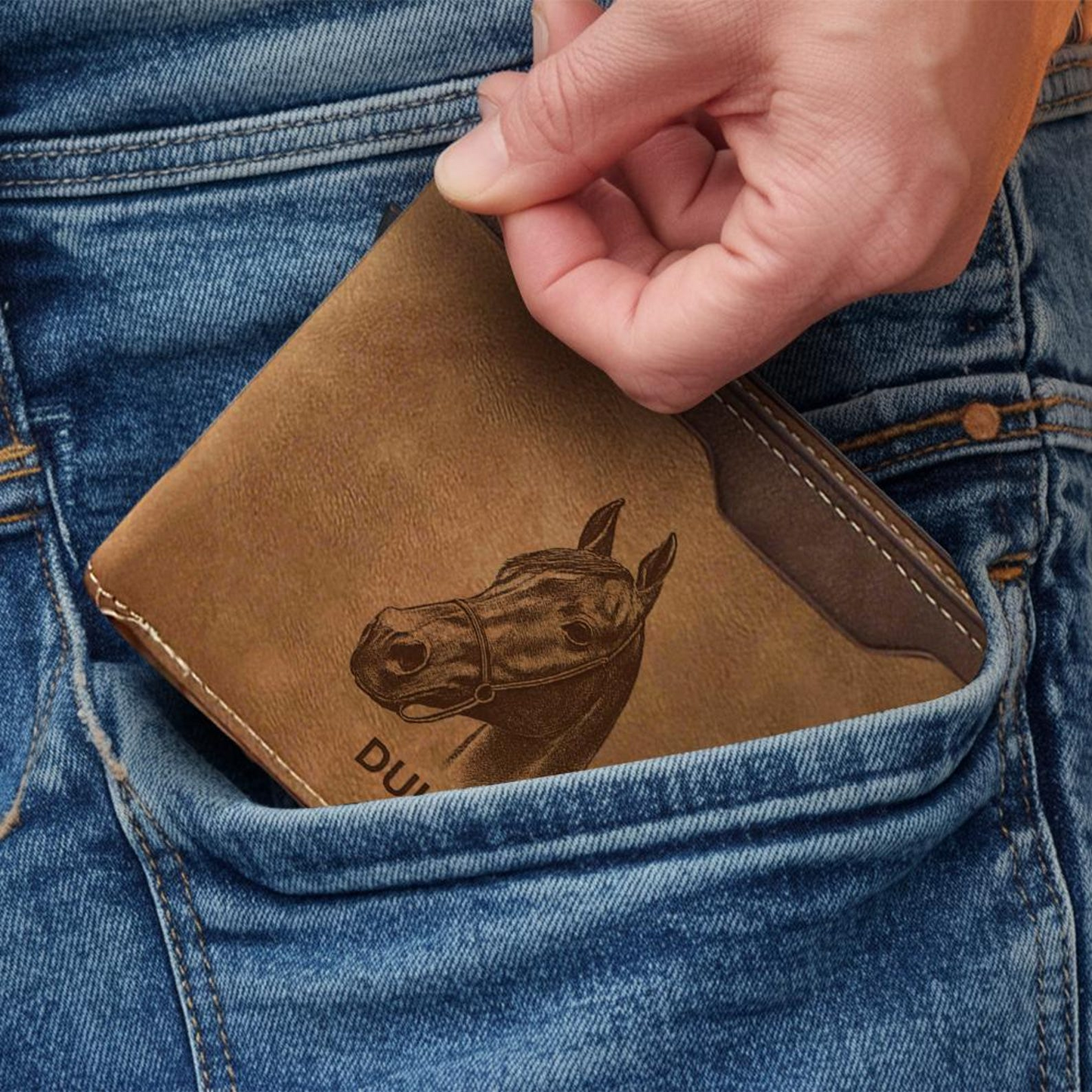 Custom Horse Photo Engraved Leather Wallet | Personalized Horse Photo Wallet | Horse Lover Gift