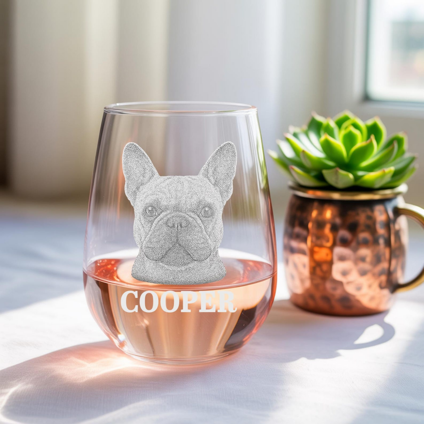 Custom Photo Dog Stemless Wine Glass | Personalized Pet Photo Wine Glass | Dog Lover Gift