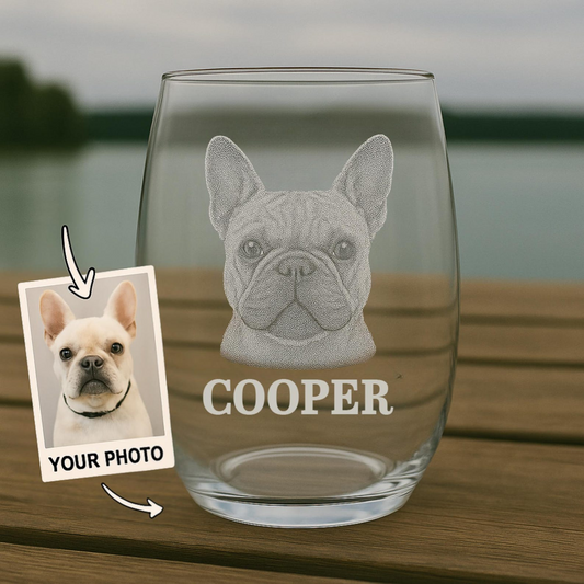 Custom Photo Dog Stemless Wine Glass | Personalized Pet Photo Wine Glass | Dog Lover Gift