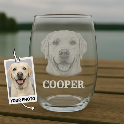 Custom Photo Dog Stemless Wine Glass | Personalized Pet Photo Stemless Wine Glass | Gift For Dog Lover