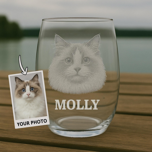Custom Photo Cat Stemless Wine Glass | Personalized Cat Photo Stemless Wine Glass | Gift For Pet Lover