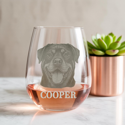 Custom Photo Dog Stemless Wine Glass | Engraved Dog Photo Wine Glass | Dog Lovers Gift