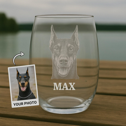 Custom Photo Dog Stemless Wine Glass | Personalized Pet Photo Stemless Wine Glass | Gift For Pet Lover TNNGL36